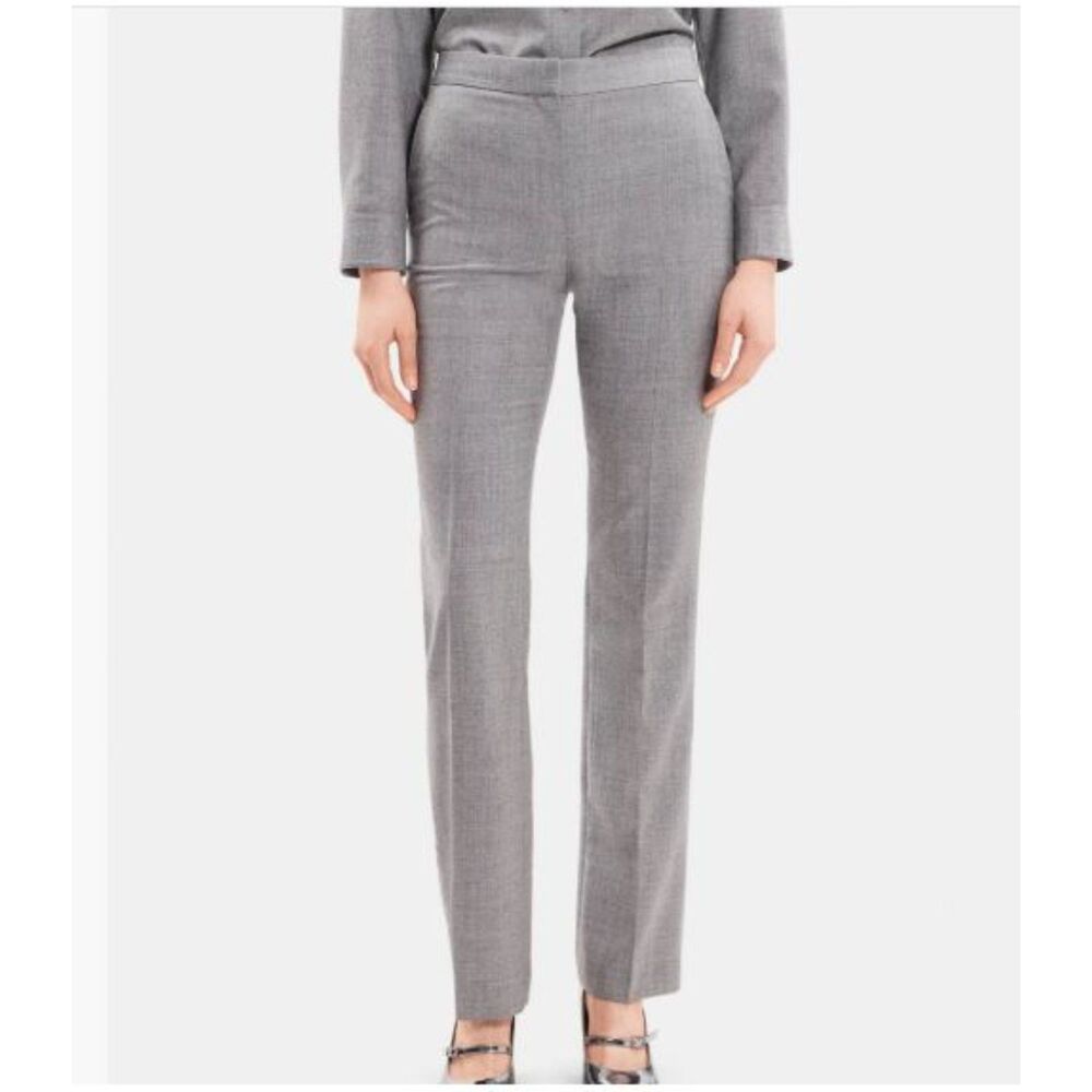 Theory Women's HW Adbelle Melange Grey Stretch Flannel Pants Sz P NWT 298